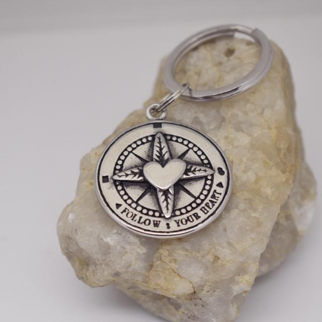 Follow Your Heart Compass Heart Stainless Steel Keychain